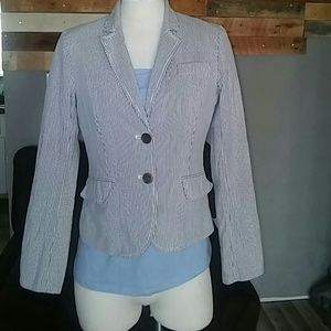 J. Crew Seersuckle blue with navy blue stripes